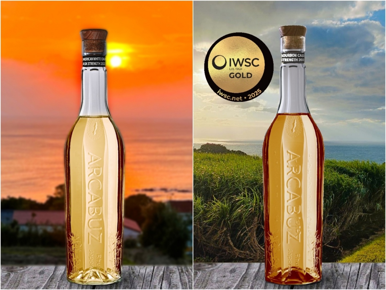 「アメリカンホワイトオーク カスク ストレングス」(左)と、「バーボンカスクストレングス」(右)。